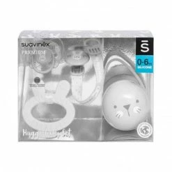 Suavinex Hygge Baby Set Grigio - Ciuccio 0-6m + Catenella + Portaciucco + Massaggiagengive