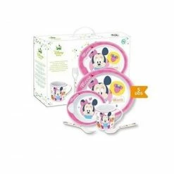 BBS Set Pappa Baby Minnie Baby On Piatto Ciotola Tazza Cucchiaio E Forchetta Rosa